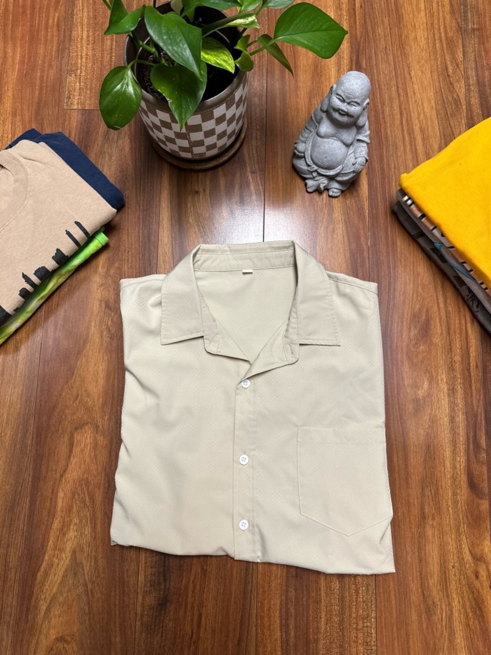 Relaxed Cream Short Sleeve Button Up - Men's XL